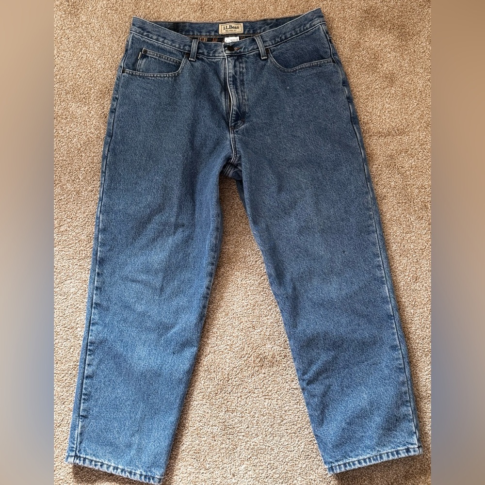 Vintage LL Bean Flannel Lined Jeans Mens 33 x 29 Blue Denim Straight Leg USA 90s - Picture 2 of 12